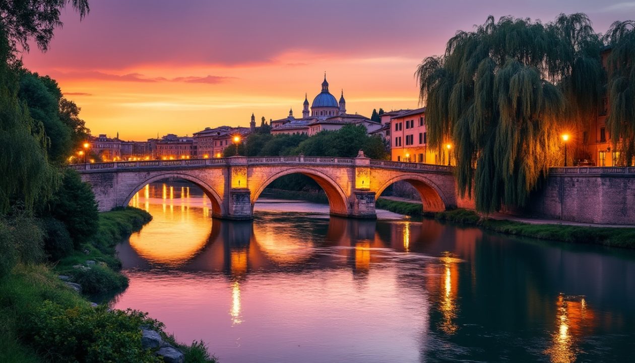 découvrez une balade enchanteuse le long du tibre au crépuscule, où les lumières dorées du coucher de soleil se reflètent sur l'eau et créent une atmosphère magique. flânez parmi les paysages pittoresques et laissez-vous séduire par la beauté des lieux, un moment inoubliable à savourer.